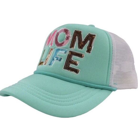 New SIMPLY SOUTHERN Sequin Letter MOM LIFE Trucker Cap Hat Mesh Back Minty Green - Picture 3 of 7